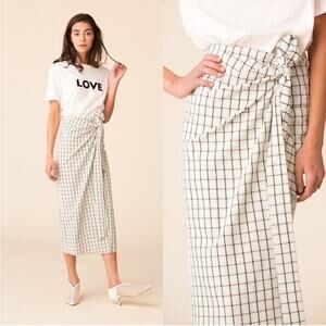 Tibi Elliot wrap midi skirt women’s size 6 blue plaid light academia